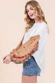 Cotton Jersey Loose Fit Top with Contrast SLV  | ABST7507