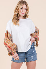 Cotton Jersey Loose Fit Top with Contrast SLV  | ABST7507