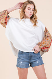 Cotton Jersey Loose Fit Top with Contrast SLV  | ABST7507