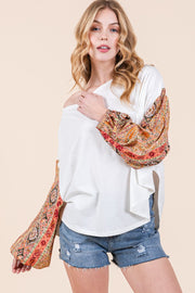 Cotton Jersey Loose Fit Top with Contrast SLV  | ABST7507