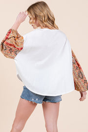 Cotton Jersey Loose Fit Top with Contrast SLV  | ABST7507