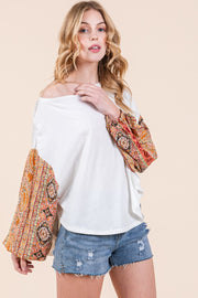 Cotton Jersey Loose Fit Top with Contrast SLV  | ABST7507