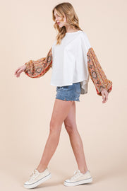 Cotton Jersey Loose Fit Top with Contrast SLV  | ABST7507