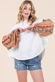 Cotton Jersey Loose Fit Top with Contrast SLV  | ABST7507