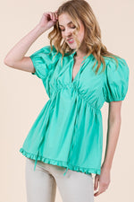 Load image into Gallery viewer, Ruffled Puff Sleeve Top | ABET7509
