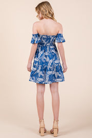 Leaf Print Smocked Off Shoulder Mini Dress | ABSD7526