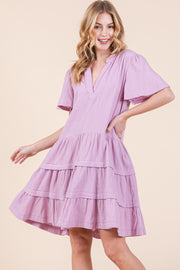 V-Neck Tiered Mini Dress | ABSD7540