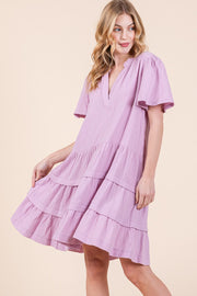 V-Neck Tiered Mini Dress | ABSD7540