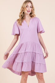 V-Neck Tiered Mini Dress | ABSD7540