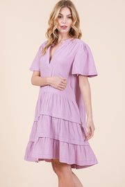 V-Neck Tiered Mini Dress | ABSD7540