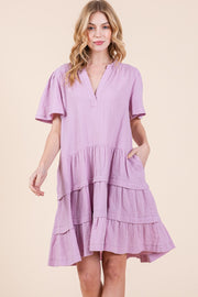 V-Neck Tiered Mini Dress | ABSD7540