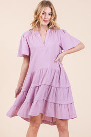 V-Neck Tiered Mini Dress | ABSD7540