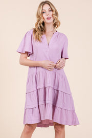 V-Neck Tiered Mini Dress | ABSD7540