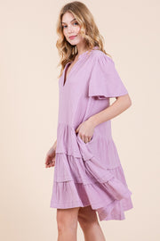 V-Neck Tiered Mini Dress | ABSD7540