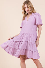 V-Neck Tiered Mini Dress | ABSD7540