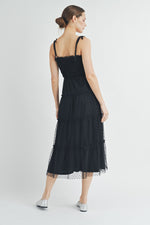 Load image into Gallery viewer, Black Smocked Mesh Midi Dress | ABED7508
