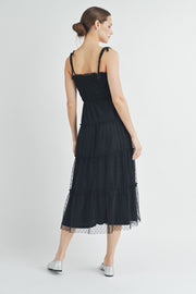 Black Smocked Mesh Midi Dress | ABED7508