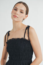 Load image into Gallery viewer, Black Smocked Mesh Midi Dress | ABED7508
