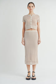 Open-Knit Sweater Cardigan Sweater Skirt Set | ABJT7500ABJB7501