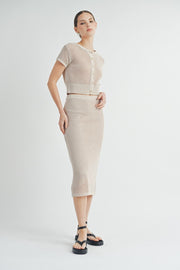 Open-Knit Sweater Cardigan Sweater Skirt Set | ABJT7500ABJB7501