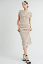 Open-Knit Sweater Cardigan Sweater Skirt Set | ABJT7500ABJB7501