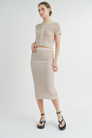 Open-Knit Sweater Cardigan Sweater Skirt Set | ABJT7500ABJB7501