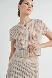 Open-Knit Sweater Cardigan Sweater Skirt Set | ABJT7500ABJB7501