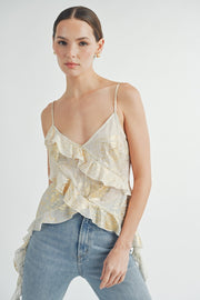 Gold Foil Ruffle Cami Top | ABJT7524 | INSTOCK