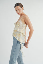 Gold Foil Ruffle Cami Top | ABJT7524 | INSTOCK