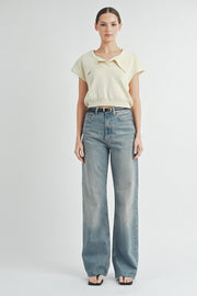 Oversize Knit Polo Top | ABST7550