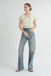 Oversize Knit Polo Top | ABST7550