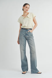 Oversize Knit Polo Top | ABST7550