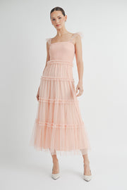 Smocked Mesh Midi Dress | ABED7524