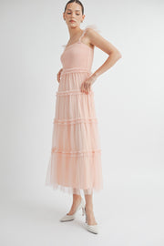 Smocked Mesh Midi Dress | ABED7524