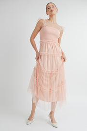 Smocked Mesh Midi Dress | ABED7524