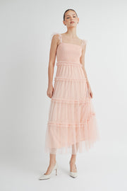 Smocked Mesh Midi Dress | ABED7524