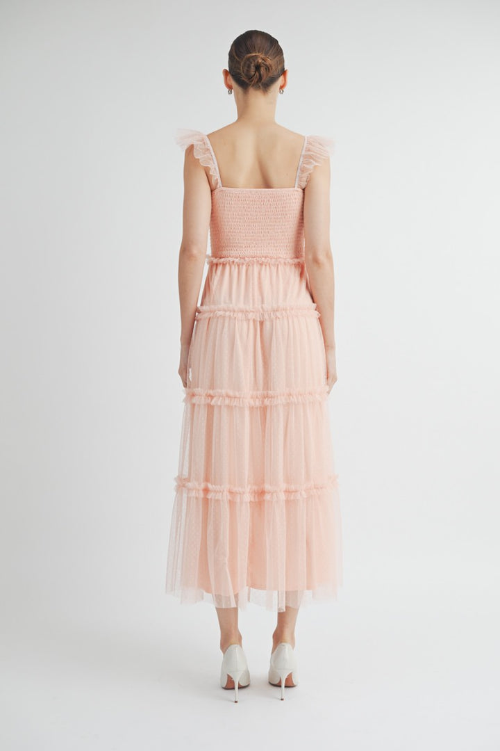 Smocked Mesh Midi Dress | ABED7524