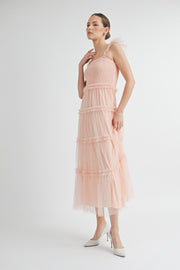 Smocked Mesh Midi Dress | ABED7524