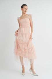 Smocked Mesh Midi Dress | ABED7524