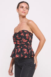 Rose Print Peplum top  | ABET7549