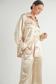 Button Down Metallic Shirt I ABJT7572 BLUE