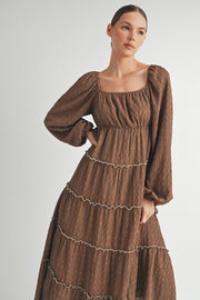 Long Sleeve Square-Neck Midi dress I ABED7575