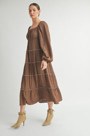 Long Sleeve Square-Neck Midi dress I ABED7575