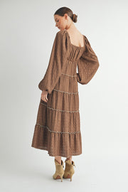 Long Sleeve Square-Neck Midi dress I ABED7575