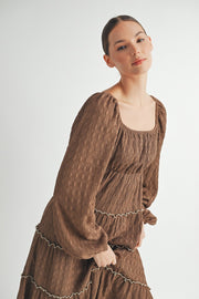 Long Sleeve Square-Neck Midi dress I ABED7575