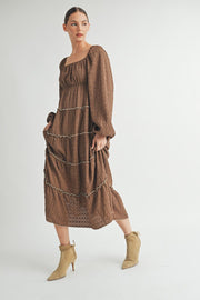 Long Sleeve Square-Neck Midi dress I ABED7575