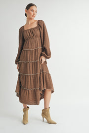 Long Sleeve Square-Neck Midi dress I ABED7575