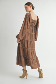 Long Sleeve Square-Neck Midi dress I ABED7575