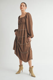 Long Sleeve Square-Neck Midi dress I ABED7575