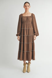 Long Sleeve Square-Neck Midi dress I ABED7575